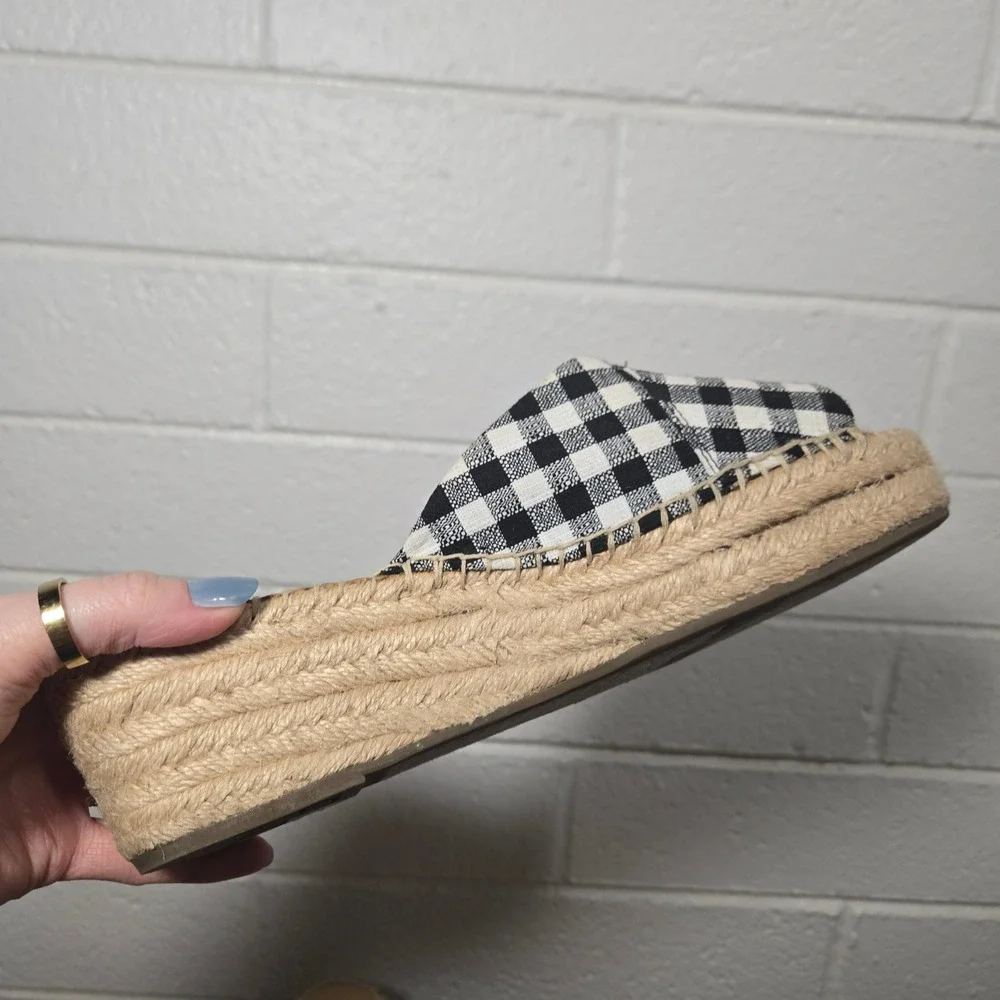 Franco Sarto Gingham Espadrille Platform Slide Sandals Womens 8.5 Cottage Spring